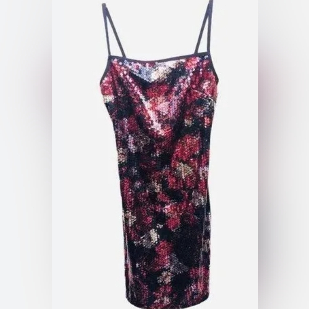 Express Sequin Red, Black and Silver Body Con Dress Size 11/12